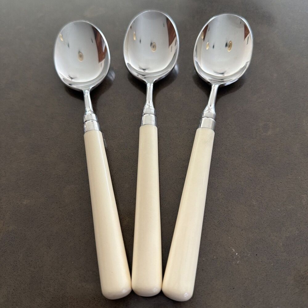Set Of 3 Stanley Roberts Spectrum Ivory Stainless SOUP SPOONS 7 1/2"